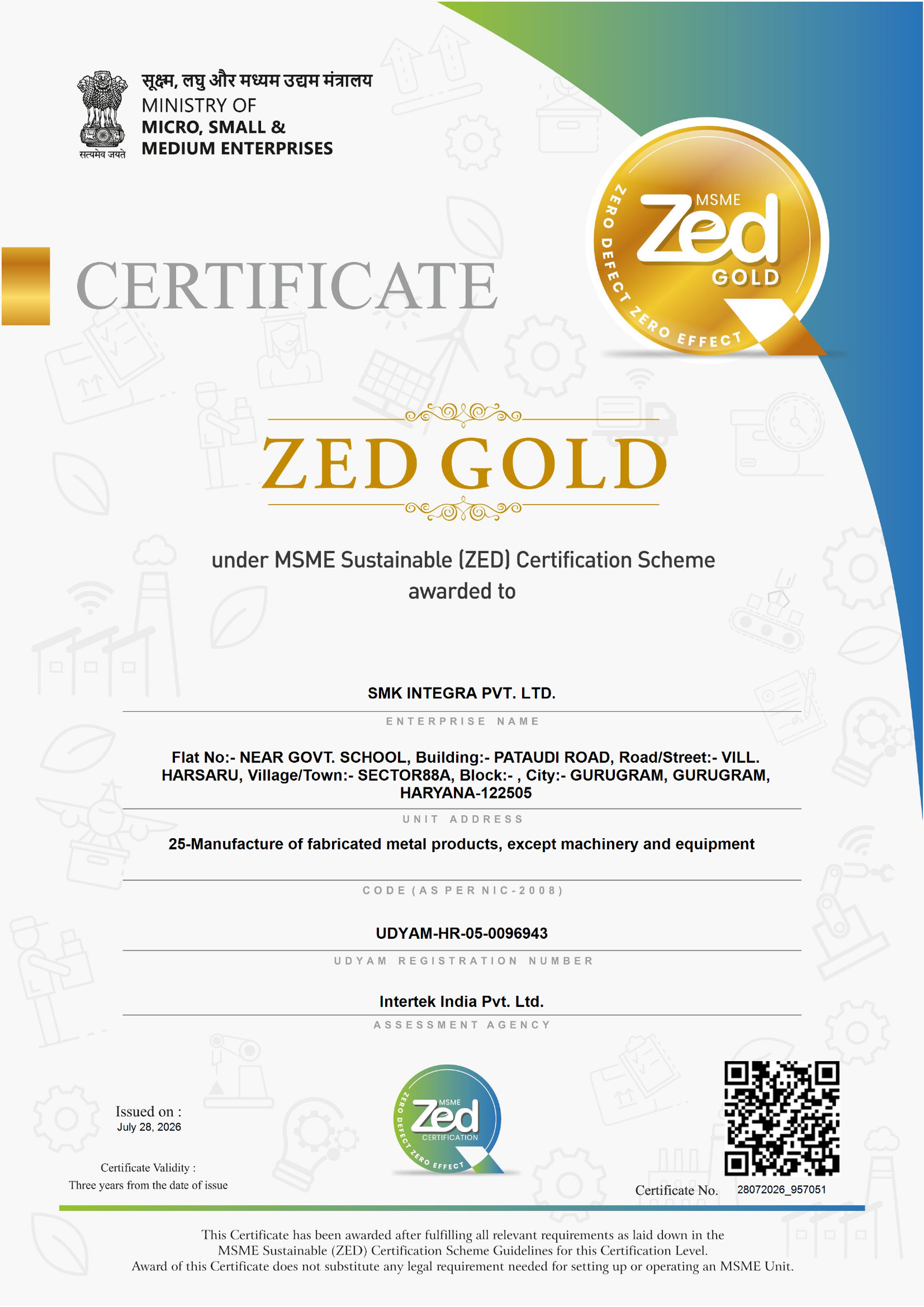 ZED Gold certificate image